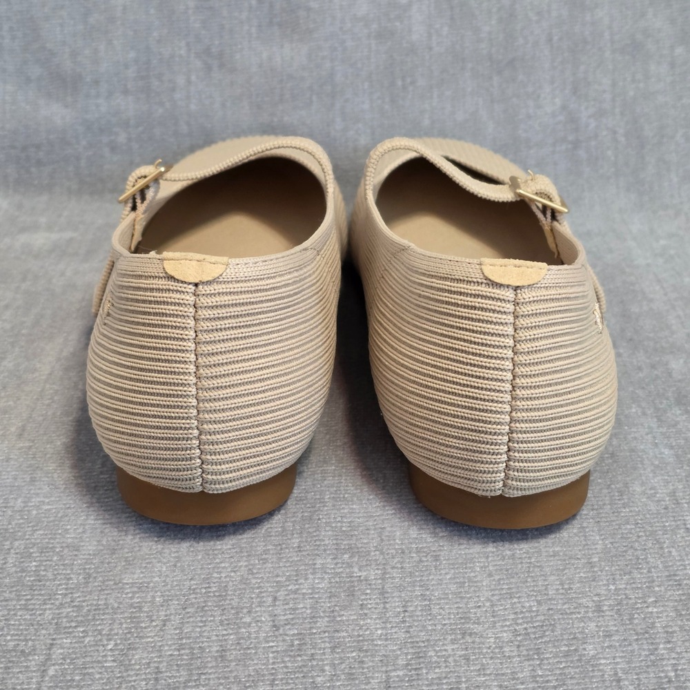 Vivaia Margot Square Toe Mary Jane Flats Women 9-9.5 Almond Beige Ribbed Knit - Picture 5 of 9